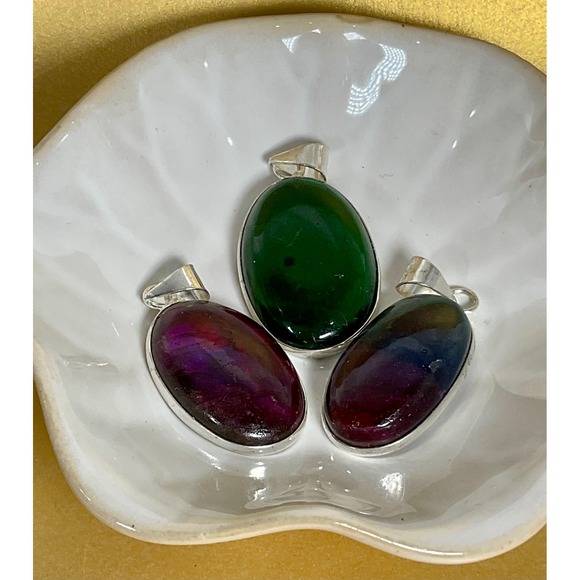 Set of 3 Dyed Labradorite Oval Pendants – Sterling Plated Brass Bezels - Picture 1 of 1